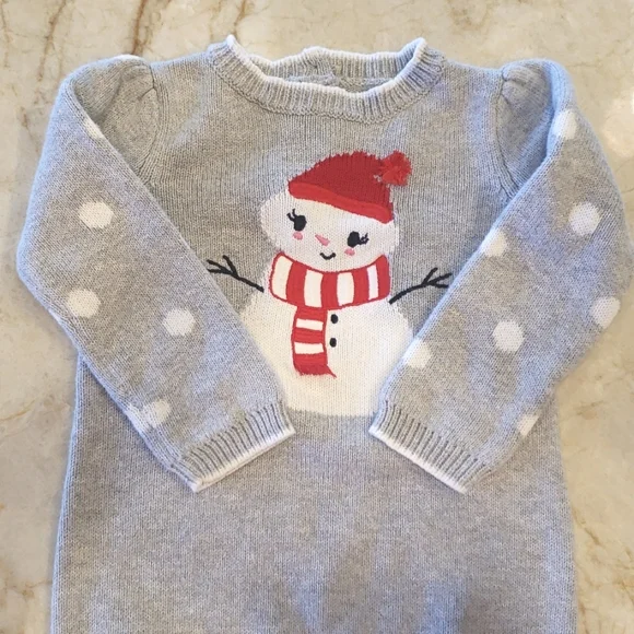 GYMBOREE GRAY WITH WHITE POLKA-DOT SNOWMAN ⛄ SWEATER SIZE 18-24 MONTHS - Picture 9 of 10